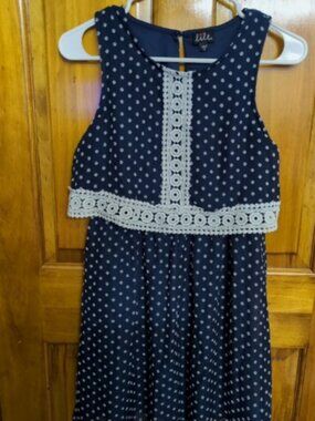 Lilt Girls Navy W/ White Flowers Dress Size 14